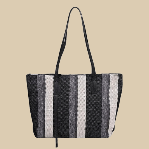 Black Raffia Summer Bag for Women, Natural Summer Vacation Purse in Black, styled as a SheSelects summer accessory