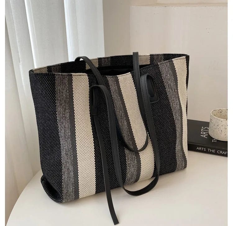 Black Raffia Summer Bag for Women, Natural Summer Vacation Purse in Black, styled as a SheSelects summer accessory