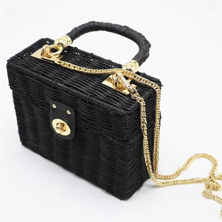 Black Wicker Summer Bag for Women, Natural Summer Vacation Purse in Black, styled as a SheSelects summer accessory