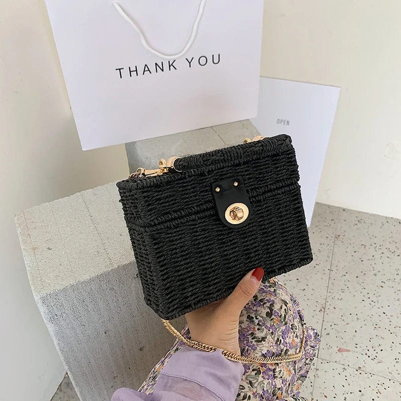 Black Wicker Summer Bag for Women, Natural Summer Vacation Purse in Black, styled as a SheSelects summer accessory