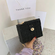 Black Wicker Summer Bag for Women, Natural Summer Vacation Purse in Black, styled as a SheSelects summer accessory