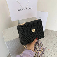 Black Wicker Summer Bag for Women, Natural Summer Vacation Purse