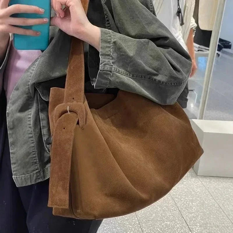 Suede Style Vegan Leather Handbag for Women, Everyday City Purse in Khaki, styled as a SheSelects summer accessory