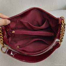 Glossy Vegan Leather Hobo Bag, Gold Chain Shoulder Purse with Detachable Strap