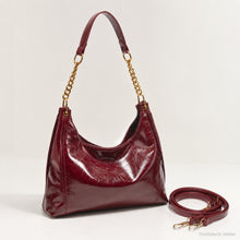 Glossy Vegan Leather Hobo Bag, Gold Chain Shoulder Purse with Detachable Strap
