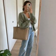 Large Vegan Leather Work Tote Bag with Zipper Divider, Structured Everyday Shoulder Purse