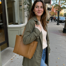 Large Vegan Leather Work Tote Bag with Zipper Divider, Structured Everyday Shoulder Purse