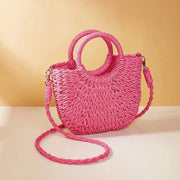 Straw Summer Bag for Women, Natural Summer Vacation Purse in Hot Pink, styled as a SheSelects summer accessory