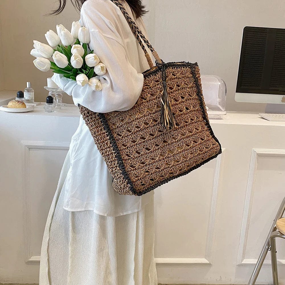 Crochet Handbag for Women, Natural Woven Summer Purse