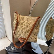 Crochet Crossbody Bag for Women, Woven Summer Purse with Easy Strap in Beige, styled as a SheSelects summer accessory