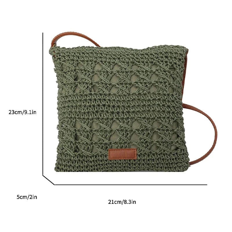 Crochet Crossbody Bag for Women, Woven Summer Purse with Easy Strap in Beige, styled as a SheSelects summer accessory