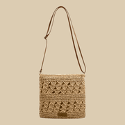 Crochet Crossbody Bag for Women, Woven Summer Purse with Easy Strap in Beige, styled as a SheSelects summer accessory