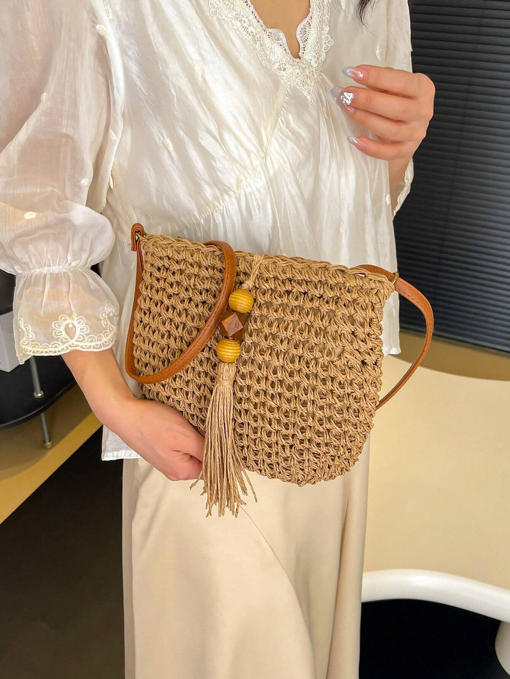Mini Crochet Crossbody Bag for Women, Woven Summer Purse with Easy Strap