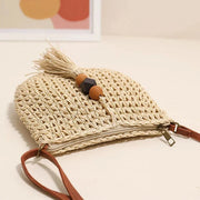 Mini Crochet Crossbody Bag for Women, Woven Summer Purse with Easy Strap in Coffee, styled as a SheSelects summer accessory