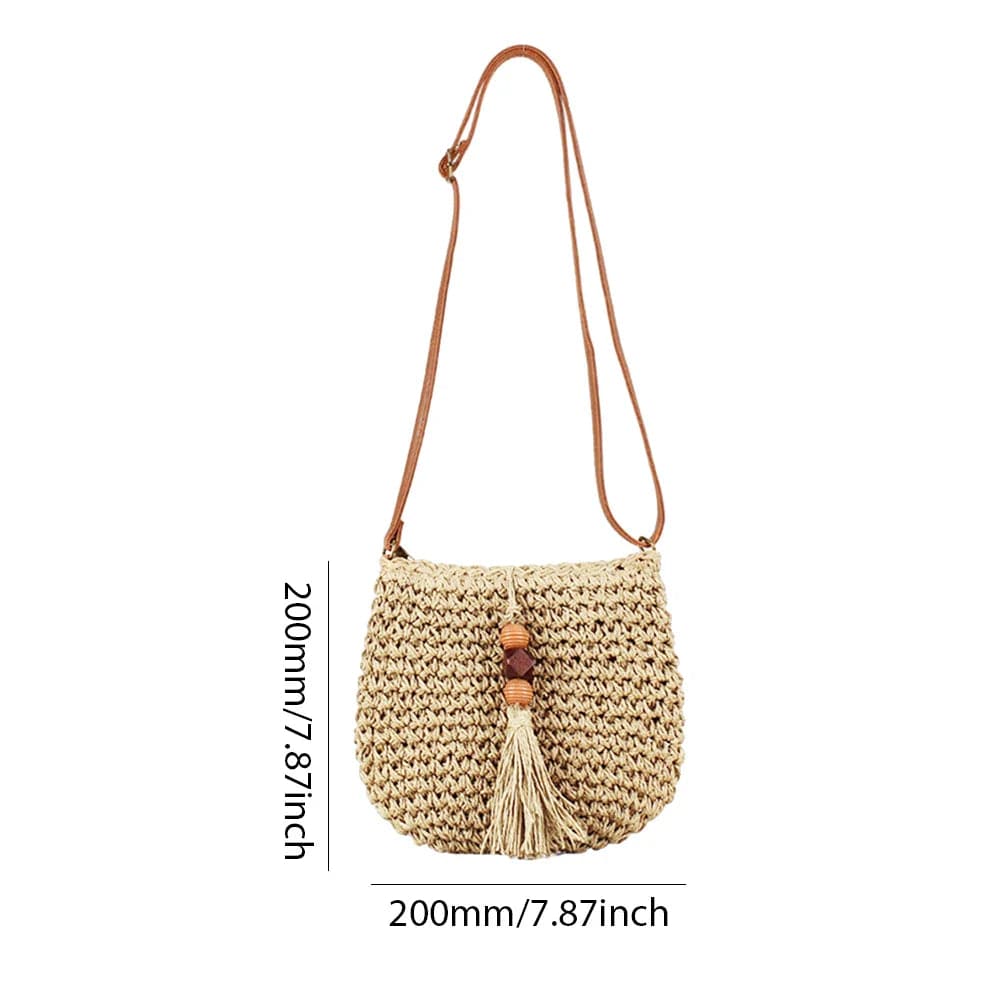 Mini Crochet Crossbody Bag for Women, Woven Summer Purse with Easy Strap in Coffee, styled as a SheSelects summer accessory