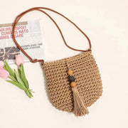 Mini Crochet Crossbody Bag for Women, Woven Summer Purse with Easy Strap in Coffee, styled as a SheSelects summer accessory