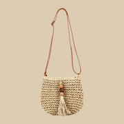 Mini Crochet Crossbody Bag for Women, Woven Summer Purse with Easy Strap in Coffee, styled as a SheSelects summer accessory