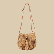 Mini Crochet Crossbody Bag for Women, Woven Summer Purse with Easy Strap in Coffee, styled as a SheSelects summer accessory