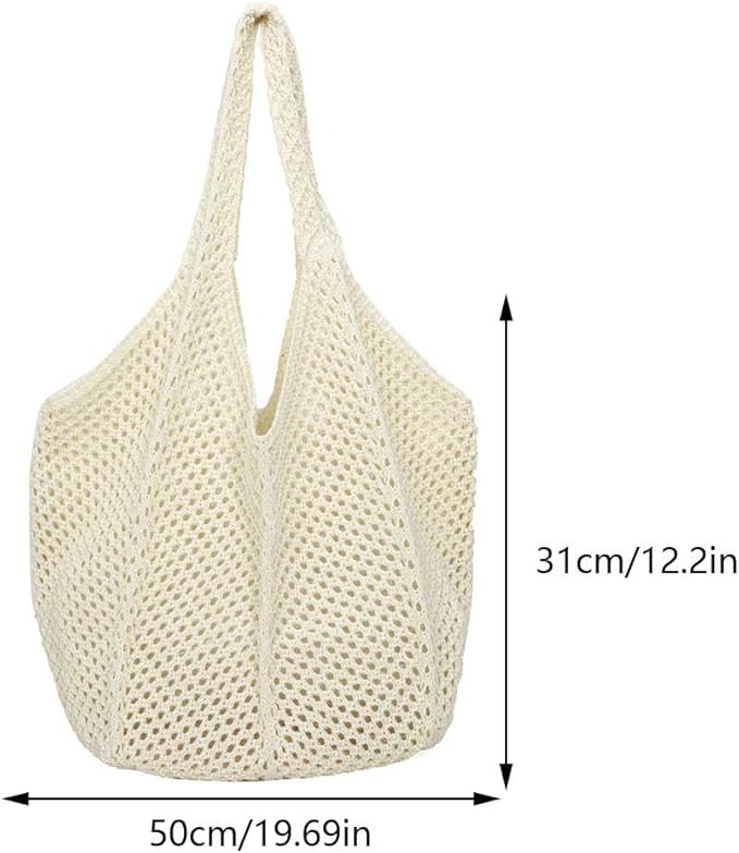 Crochet Tote Bag for Women, Woven Summer Beach and Vacation Purse in Black, styled as a SheSelects summer accessory