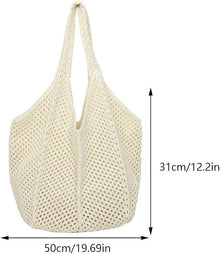 Crochet Tote Bag for Women, Woven Summer Beach and Vacation Purse