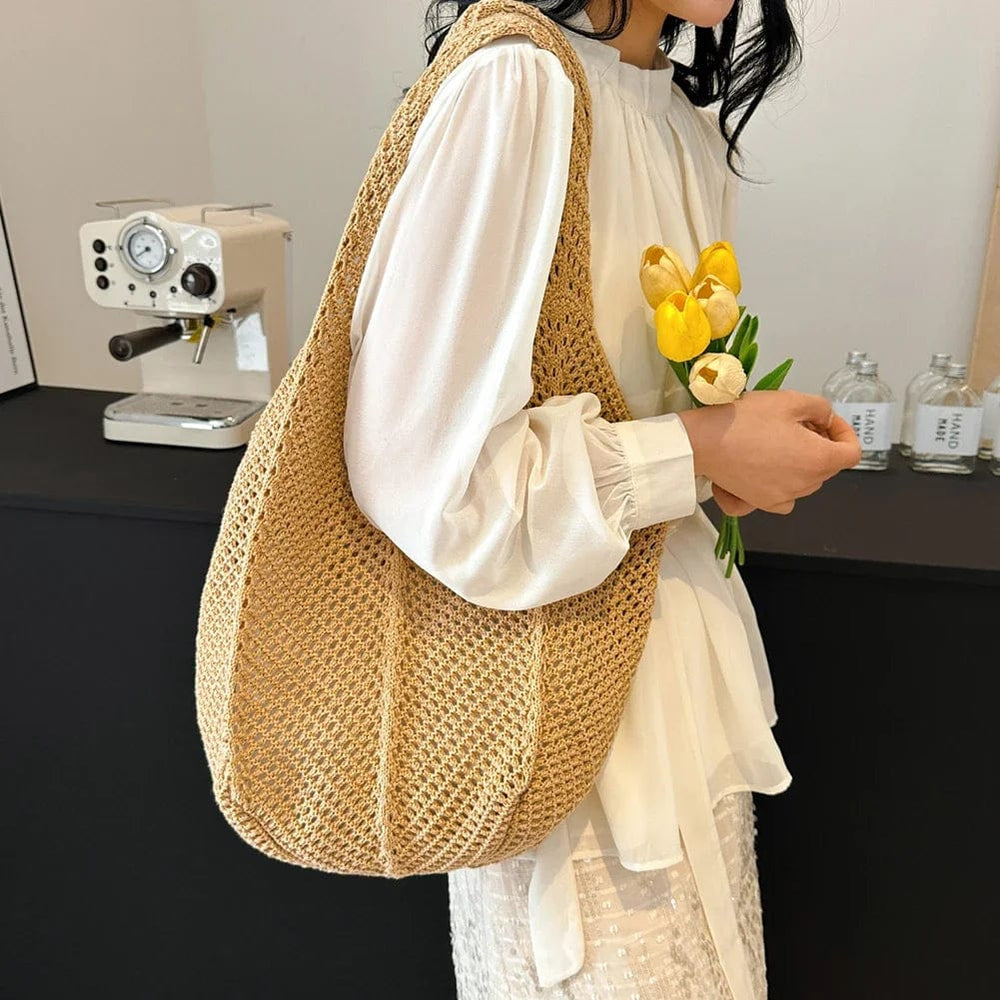 Crochet Tote Bag for Women, Woven Summer Beach and Vacation Purse