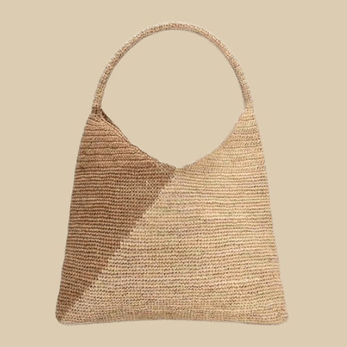 Crochet Summer Bag for Women, Natural Summer Vacation Purse in Black, styled as a SheSelects summer accessory