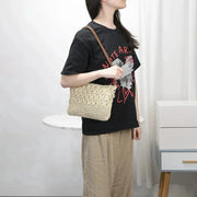 Crochet Crossbody Bag for Women, Woven Summer Purse with Easy Strap in Beige, styled as a SheSelects summer accessory
