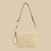 Crochet Crossbody Bag for Women, Woven Summer Purse with Easy Strap in Beige, styled as a SheSelects summer accessory