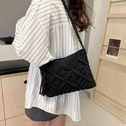 Crochet Shoulder Bag for Women, Natural Woven Summer Purse in Black, styled as a SheSelects summer accessory