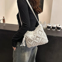 Crochet Shoulder Bag for Women, Natural Woven Summer Purse
