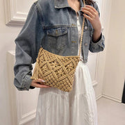 Crochet Shoulder Bag for Women, Natural Woven Summer Purse in Black, styled as a SheSelects summer accessory