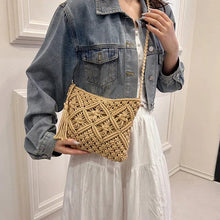 Crochet Shoulder Bag for Women, Natural Woven Summer Purse