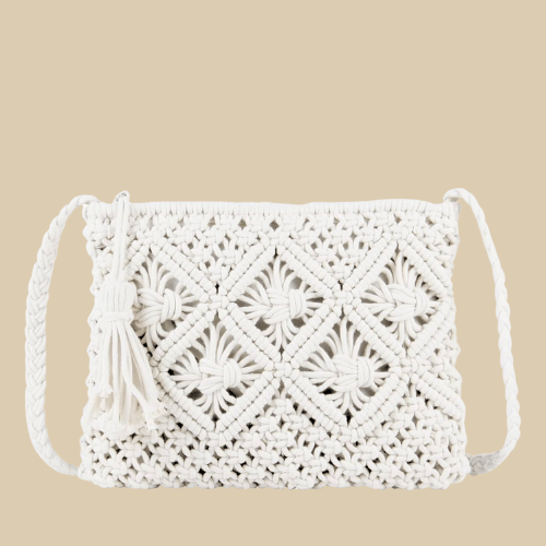 Crochet Shoulder Bag for Women, Natural Woven Summer Purse in Black, styled as a SheSelects summer accessory