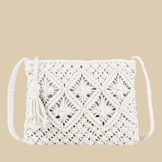 Crochet Shoulder Bag for Women, Natural Woven Summer Purse in Black, styled as a SheSelects summer accessory
