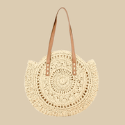 Crochet Summer Bag for Women, Natural Summer Vacation Purse in Beige, styled as a SheSelects summer accessory