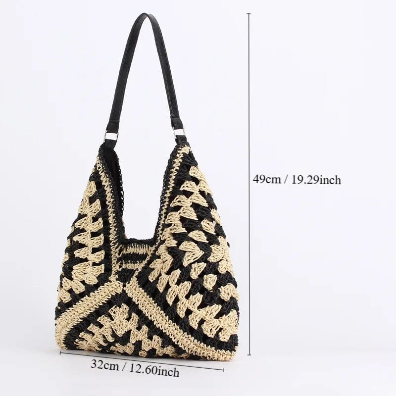 Crochet Tote Bag for Women, Woven Summer Beach and Vacation Purse in Coffee, styled as a SheSelects summer accessory