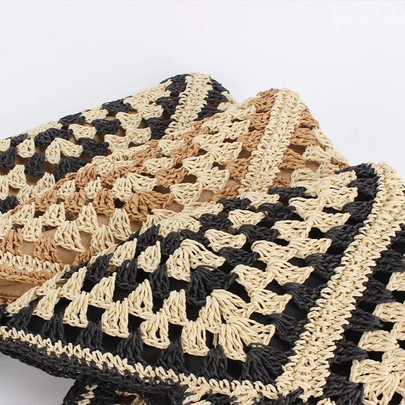 Crochet Tote Bag for Women, Woven Summer Beach and Vacation Purse in Coffee, styled as a SheSelects summer accessory