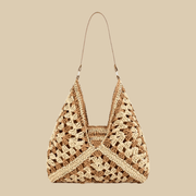 Crochet Tote Bag for Women, Woven Summer Beach and Vacation Purse in Coffee, styled as a SheSelects summer accessory