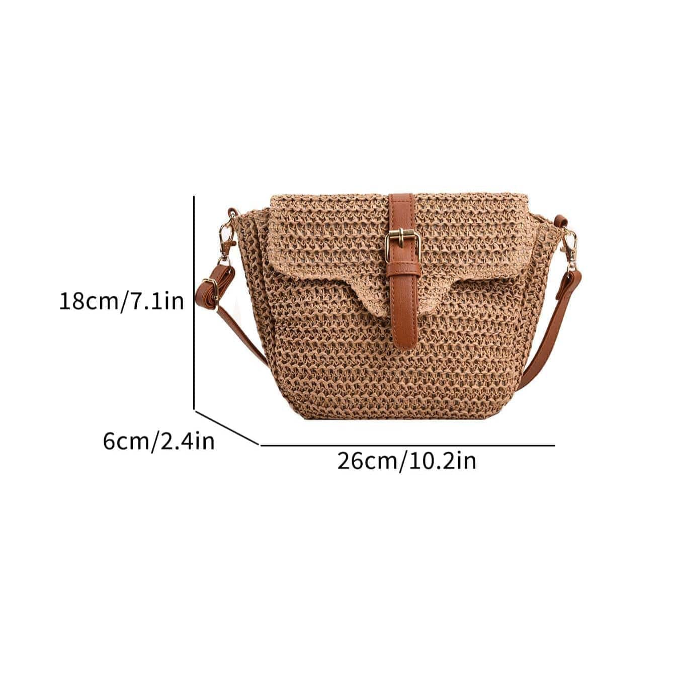 Straw Crossbody Bag for Women, Woven Summer Purse with Easy Strap in Light Brown, styled as a SheSelects summer accessory
