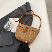 Straw Crossbody Bag for Women, Woven Summer Purse with Easy Strap in Light Brown, styled as a SheSelects summer accessory
