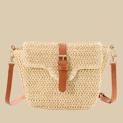Straw Crossbody Bag for Women, Woven Summer Purse with Easy Strap in Light Brown, styled as a SheSelects summer accessory