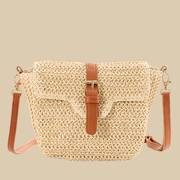 Straw Crossbody Bag for Women, Woven Summer Purse with Easy Strap in Light Brown, styled as a SheSelects summer accessory