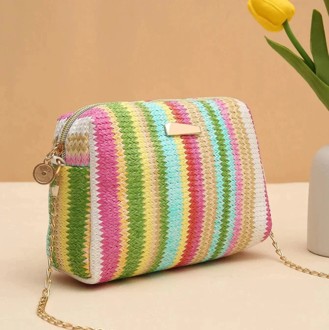 Straw Summer Bag for Women, Natural Summer Vacation Purse in Green, styled as a SheSelects summer accessory
