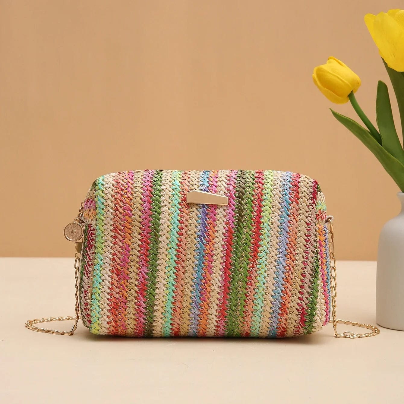 Straw Summer Bag for Women, Natural Summer Vacation Purse in Green, styled as a SheSelects summer accessory