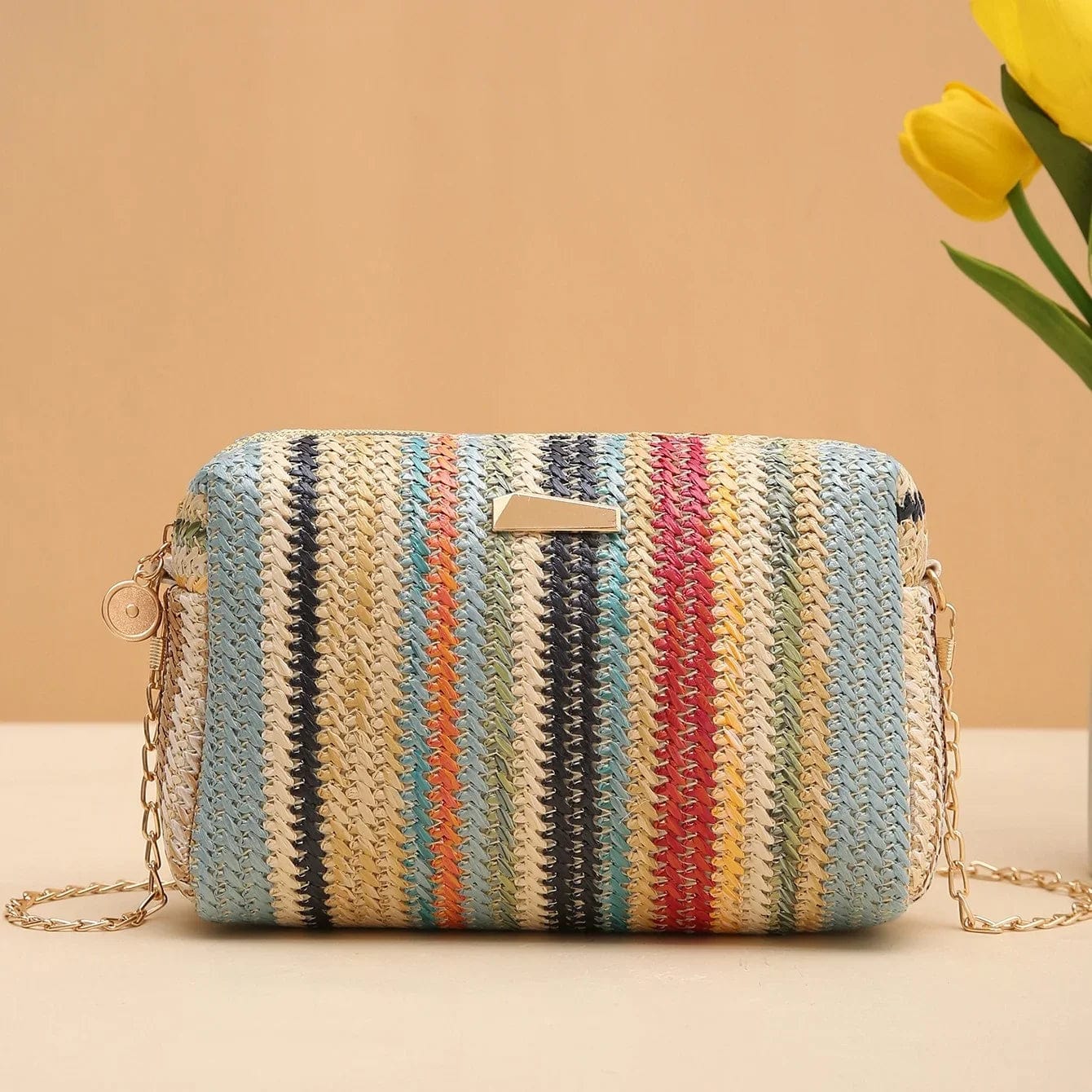 Straw Summer Bag for Women, Natural Summer Vacation Purse in Green, styled as a SheSelects summer accessory
