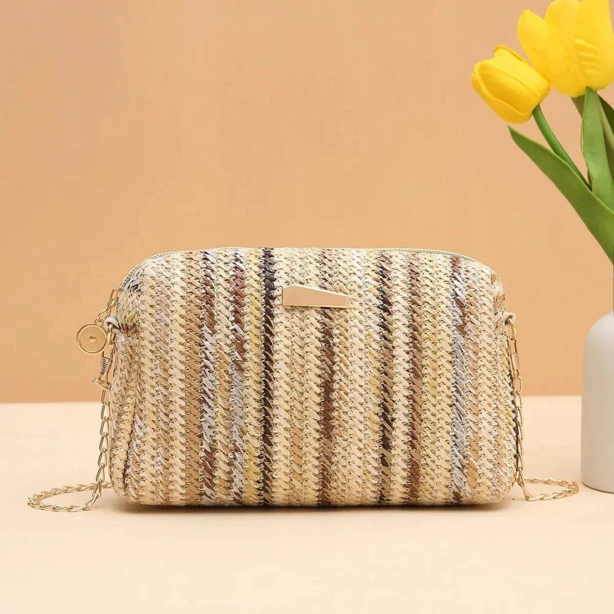 Straw Summer Bag for Women, Natural Summer Vacation Purse in Green, styled as a SheSelects summer accessory
