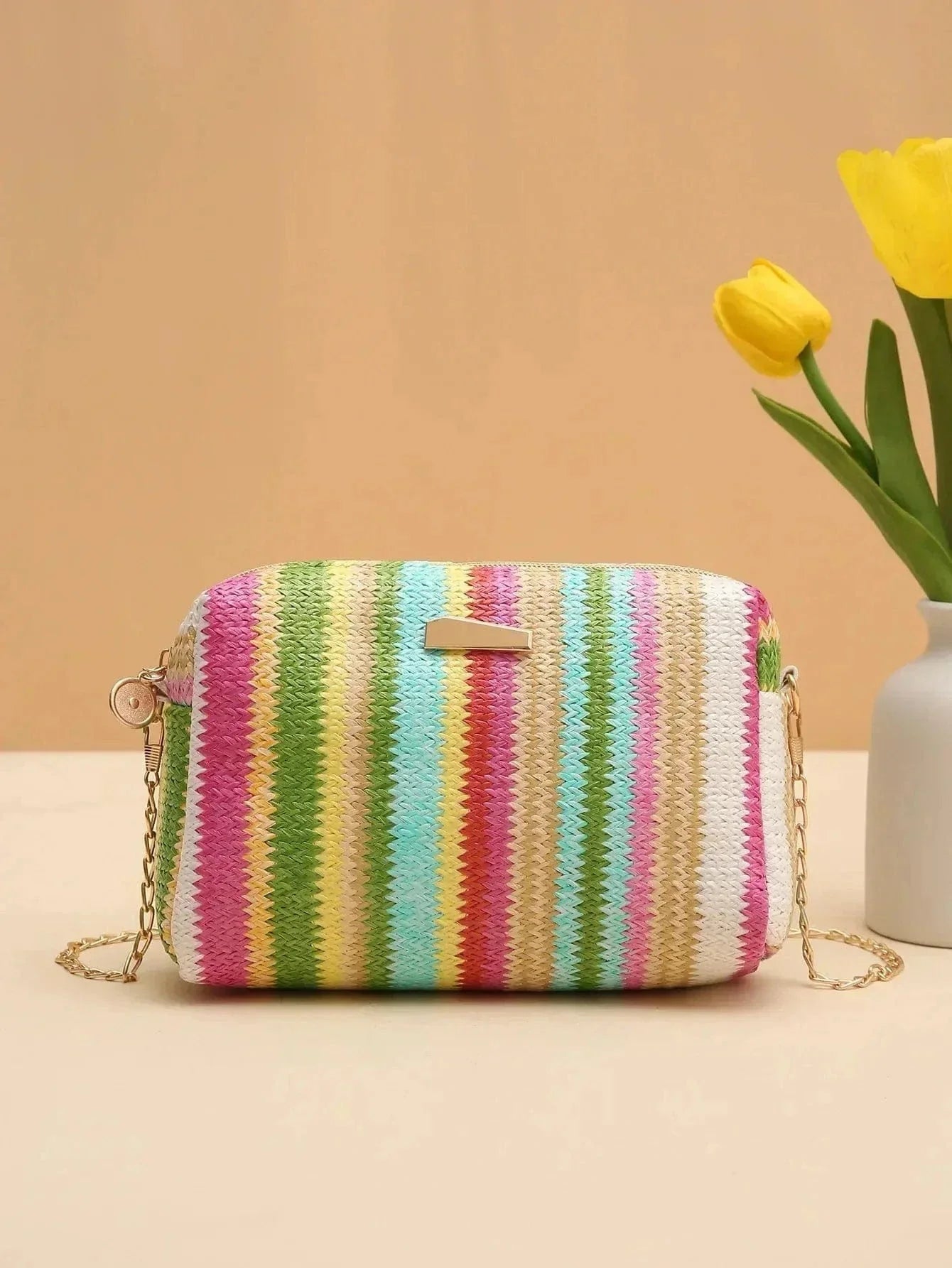Straw Summer Bag for Women, Natural Summer Vacation Purse in Green, styled as a SheSelects summer accessory