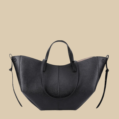 Vegan Leather Tote Bag for Women, Soft Everyday Shoulder Purse in Black, styled as a SheSelects summer accessory