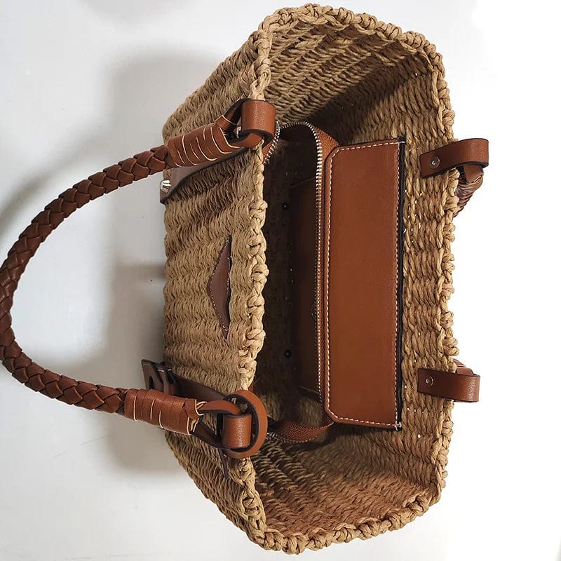 Raffia Summer Bag for Women, Natural Summer Vacation Purse in Beige, styled as a SheSelects summer accessory