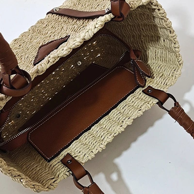 Raffia Summer Bag for Women, Natural Summer Vacation Purse in Beige, styled as a SheSelects summer accessory